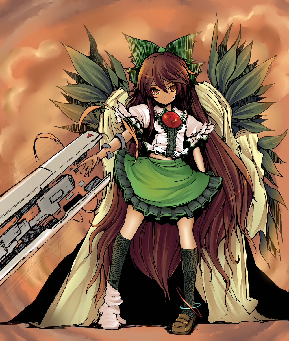 asymmetrical_clothes, bow, brown_hair, colored, hair_bow, hinata_(echoloveloli), kagero_(haruhi), long_hair