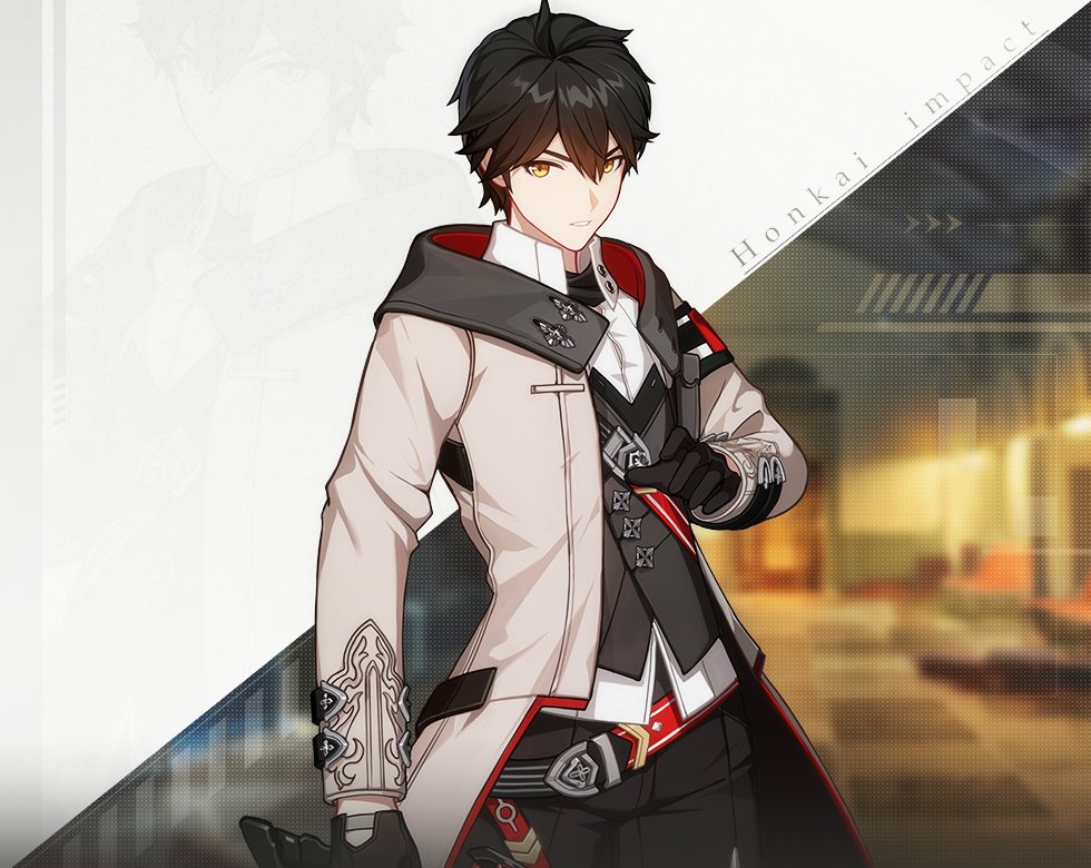 adam_(honkai_impact), black_gloves, black_hair, black_pants, black_vest, coat, gloves, honkai_(series), honkai_impact_3rd, non-web_source, pants, shirt, vest, white_coat, white_shirt, yellow_eyes