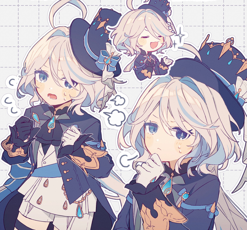 1girl, :d, ahoge, anetu_u107, ascot, black_gloves, blue_eyes, blue_gemstone