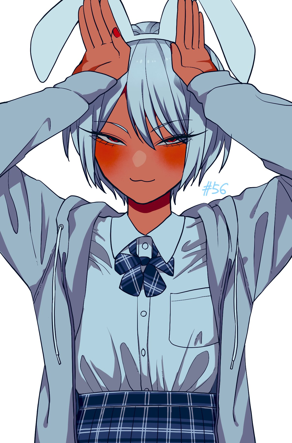 1girl, alexkota1115, animal_ears, arms_up, blonde_hair, blush, bow, bowtie