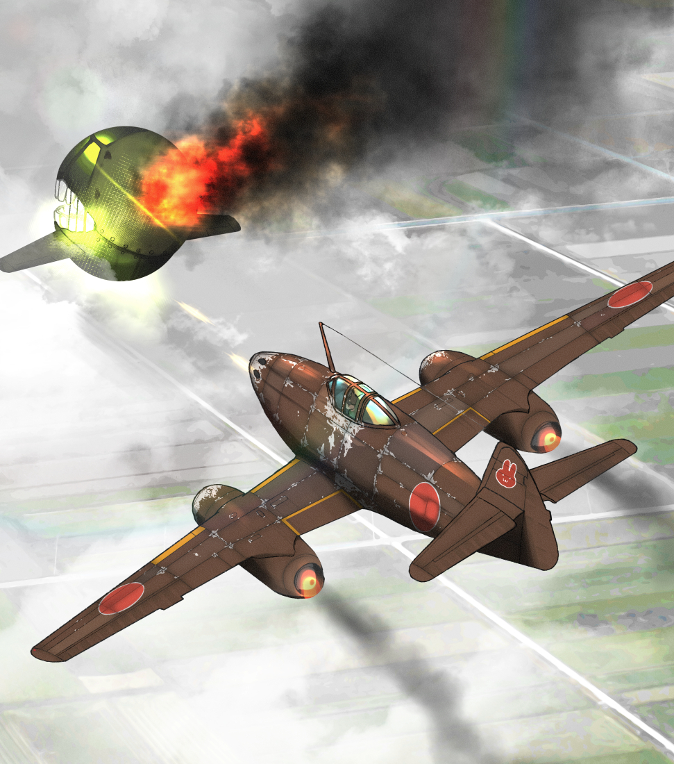 1girl, abyssal_ship, aircraft, airplane, annin_musou, clouds, enemy_aircraft_(kancolle), fairy_(kancolle)