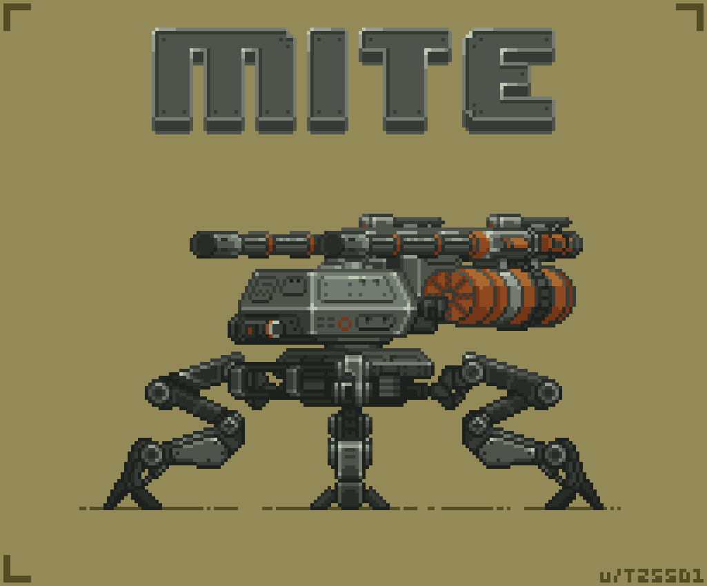 artist_request, battle_of_titans, character_name, extra_legs, gatling_gun, mecha, mechanical_legs, metal