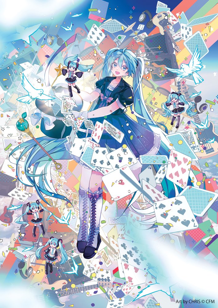 5girls, ace_(playing_card), ace_of_clubs, ace_of_hearts, ahoge, aqua_eyes, aqua_hair, aqua_necktie