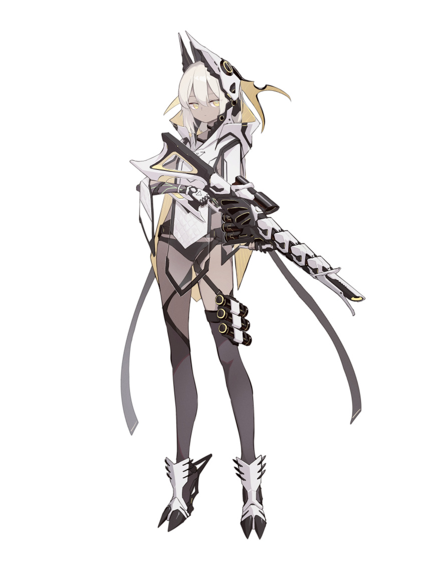 1girl, absurdres, blonde_hair, dark-skinned_female, dark_skin, einheadt, full_body, gloves