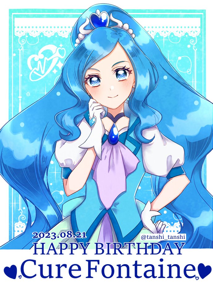 1girl, blue_background, blue_choker, blue_eyes, blue_hair, blue_theme, blue_vest, character_name
