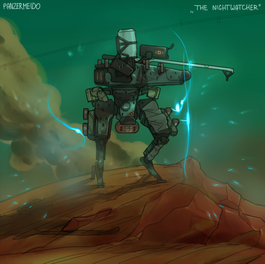 english_commentary, glowing, gun, mecha, mechanical_legs, original, panzermeido, radome