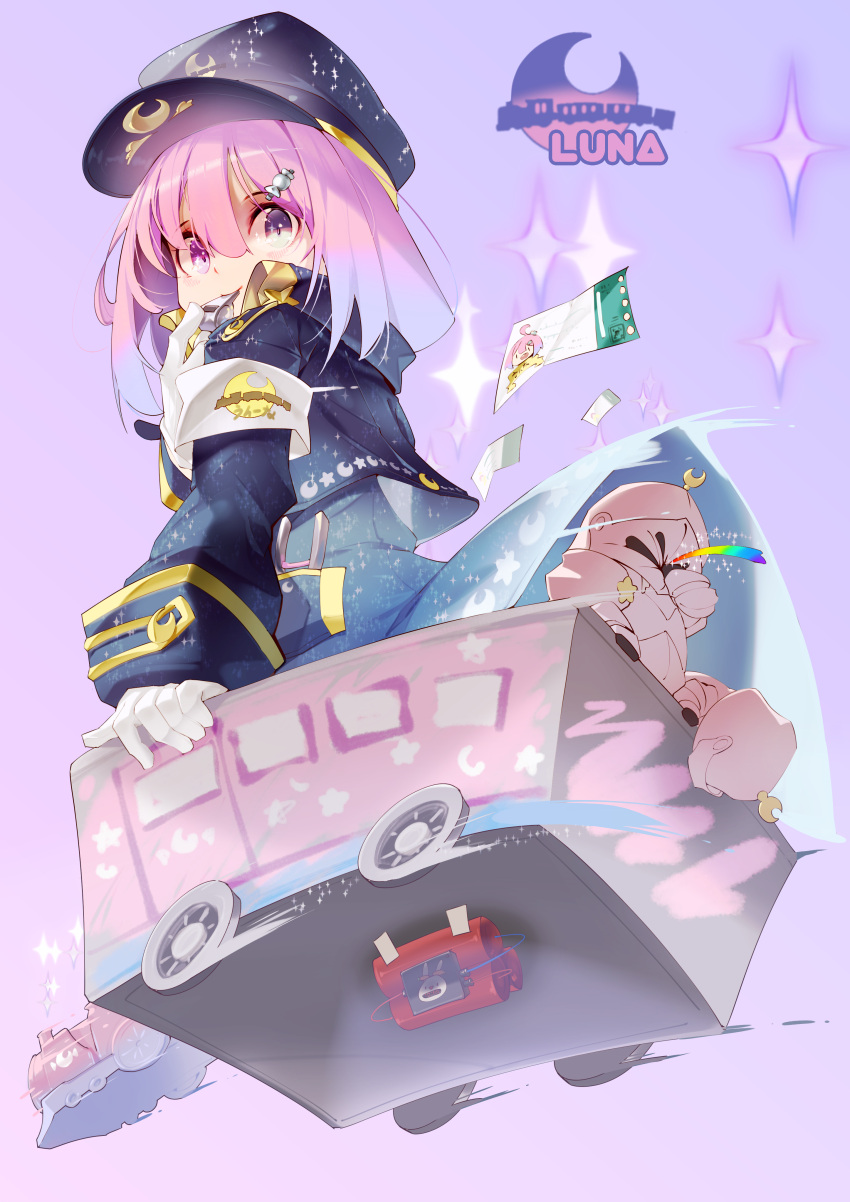 1girl, absurdres, armband, bar_censor, blowing_whistle, blue_jacket, candy_hair_ornament, censored
