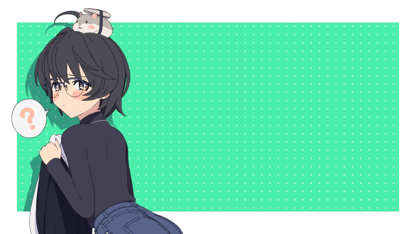 +_+, 1girl, 3d, ?, ahoge, animal_on_head, artist_request, black_hair