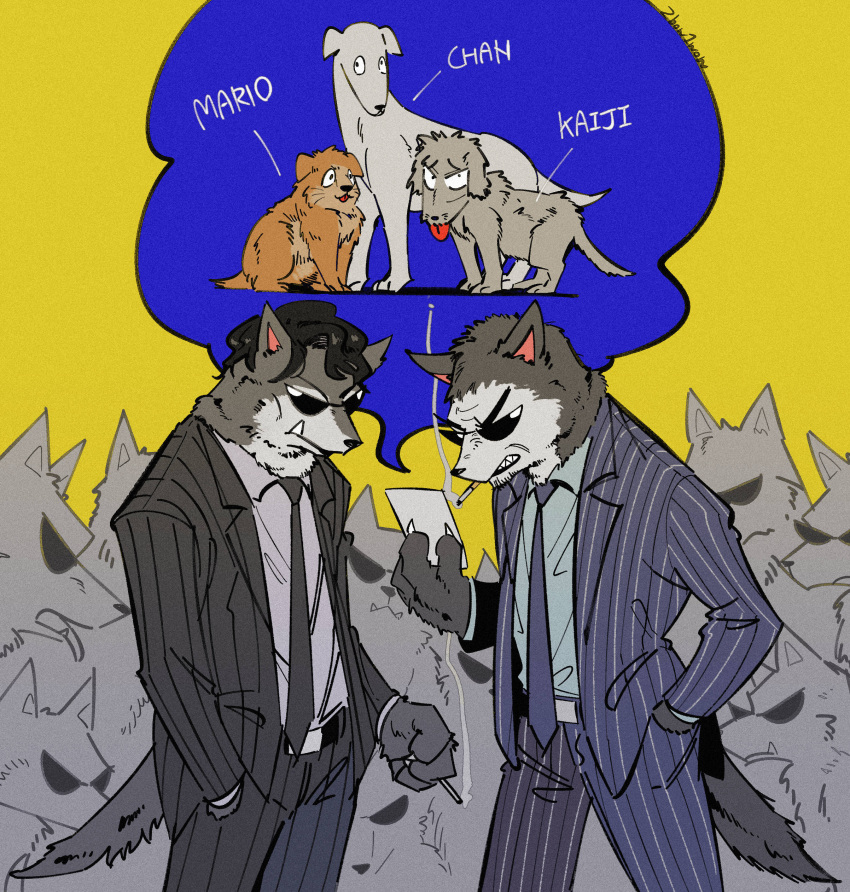 6+boys, absurdres, animalization, belt, black_belt, black_hair, chang_bowen, character_name