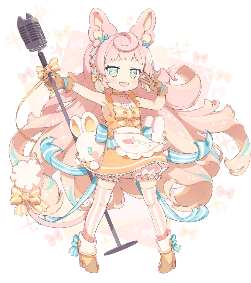 1girl, :d, absurdly_long_hair, absurdres, animal_ears, apron, blue_bow, blue_eyes