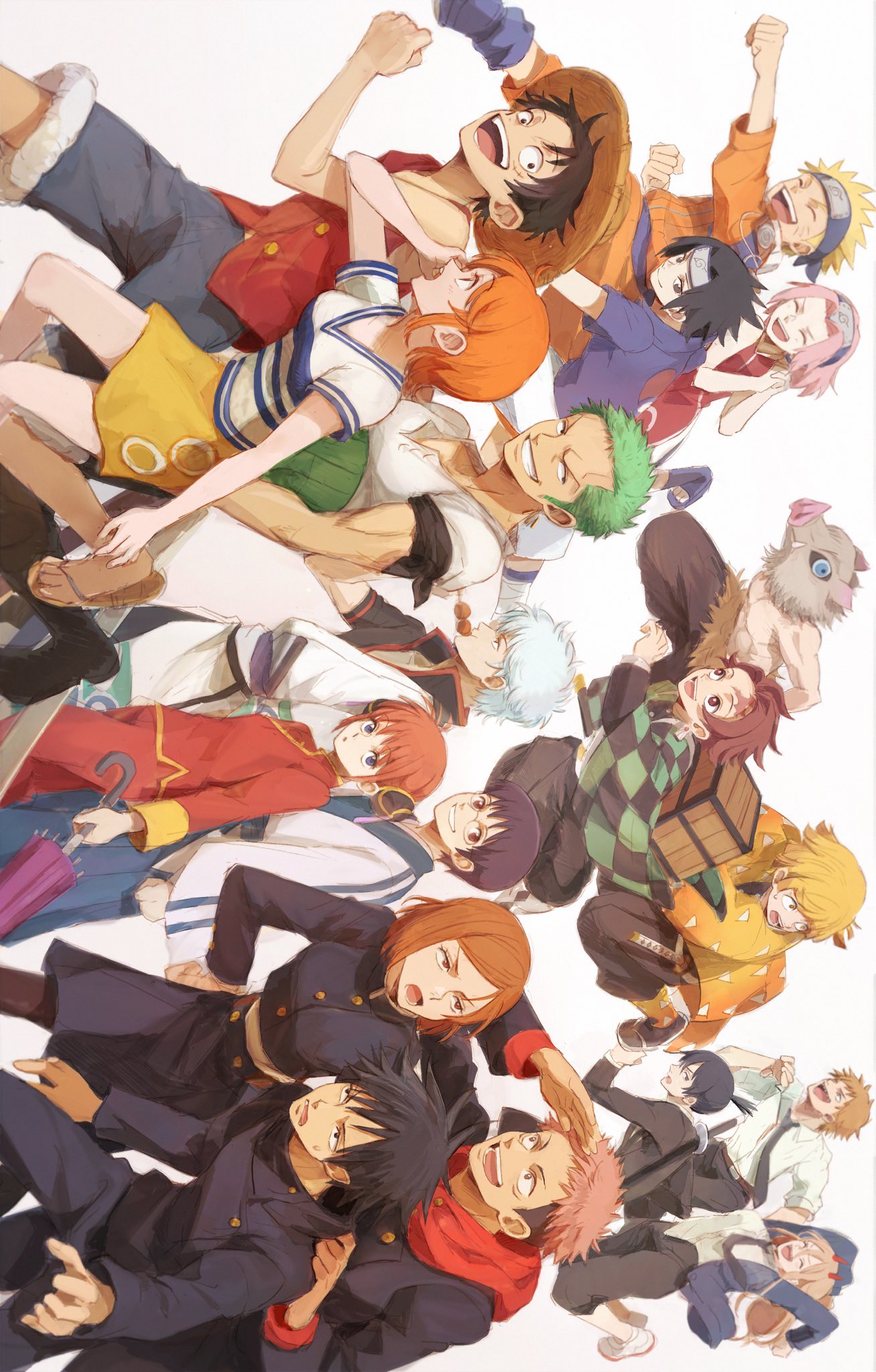 6+boys, 6+girls, :d, agatsuma_zenitsu, annoyed, black_hair, blonde_hair, boar_mask
