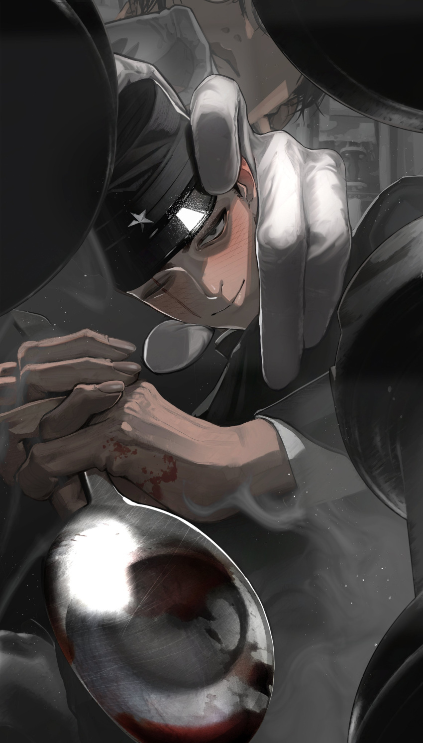 2boys, absurdres, black_eyes, black_hair, blood, blood_on_hands, board_game, chess