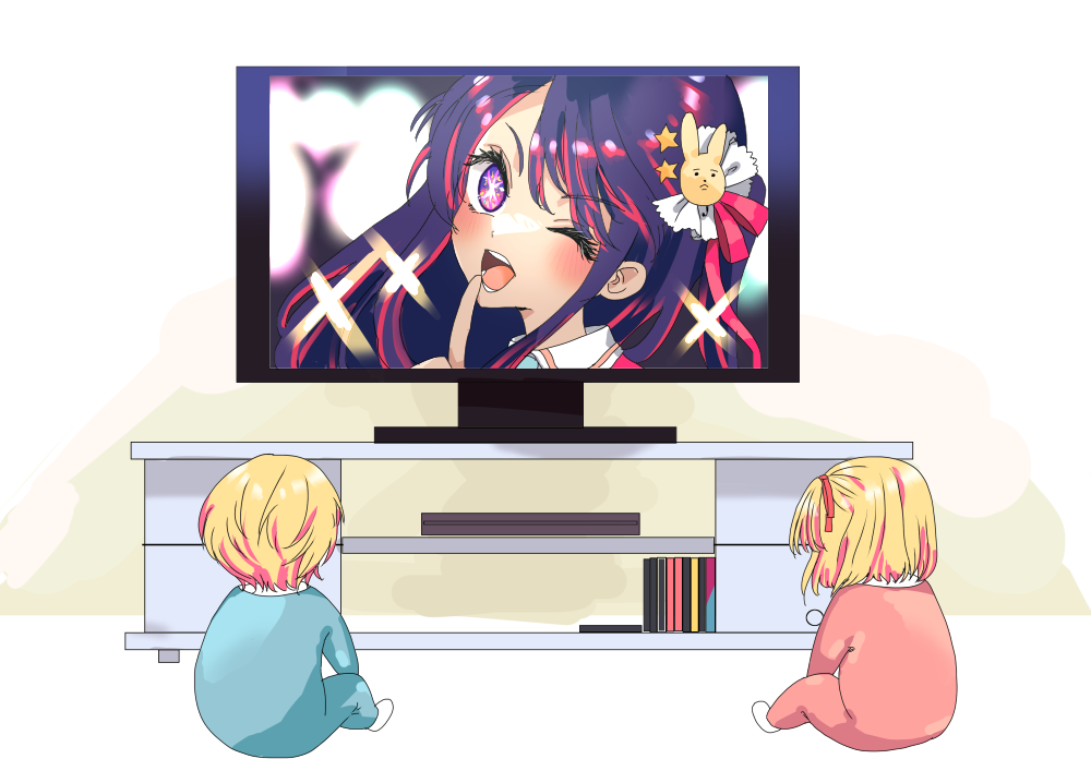 1boy, 7gou, blonde_hair, brother_and_sister, cabinet, commentary, commentary_request, hair_ornament