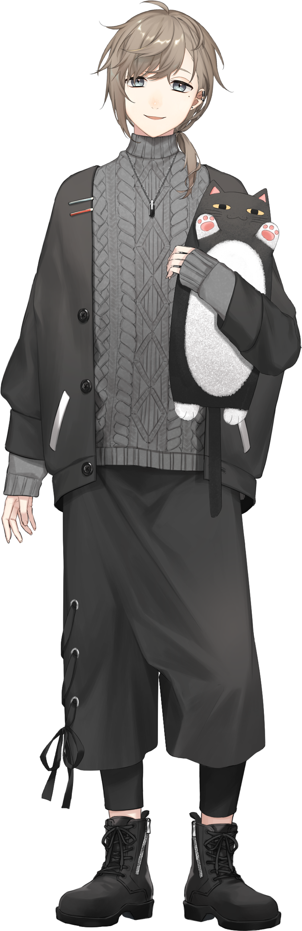 1boy, absurdres, black_footwear, black_jacket, black_pants, black_shorts, blue_eyes, boots