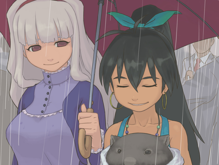 earrings, ebinera, face, ganaha_hibiki, hoop_earrings, idolmaster, jewelry, rain