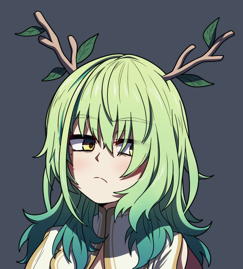 1girl, antlers, capelet, ceres_fauna, ceres_fauna_(1st_costume), closed_mouth, commentary, dark_green_hair