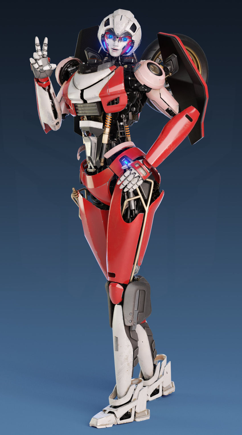 1girl, 3d, absurdres, arcee, blue_eyes, breasts, glowing, glowing_eyes