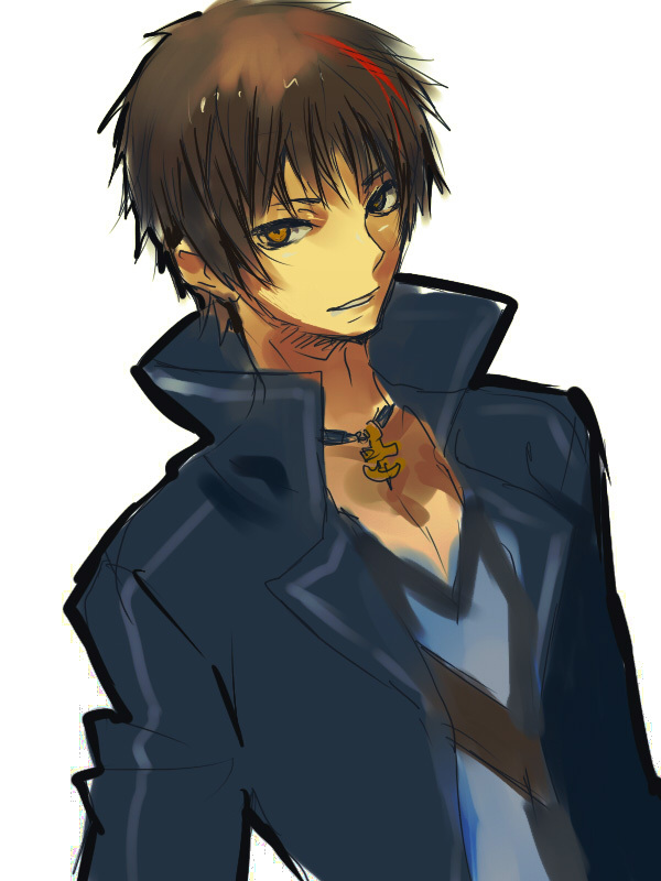 anchor, bad_id, brown_hair, character_request, coat, gm, male, simple_background
