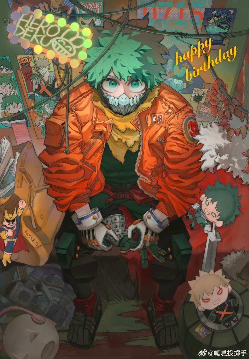 1boy, 2nd_popularity_poll_(boku_no_hero_academia), akira, all_might, animalization, badge, bag_removed, baggy_clothes