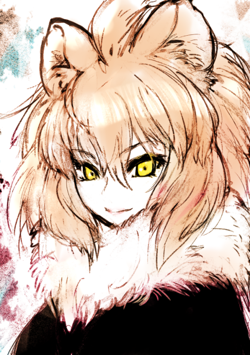 1girl, animal_ears, black_coat, blonde_hair, closed_mouth, coat, extra_ears, ise_(0425)