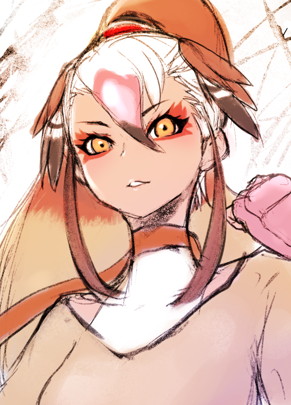 1girl, bird_girl, bird_wings, brown_hair, choker, egyptian_goose_(kemono_friends), eyeshadow, fingerless_gloves