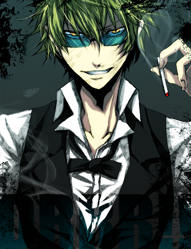blonde_hair, bow_tie, bowtie, cigarette, durarara!!, heiwajima_shizuo, male, pizaya