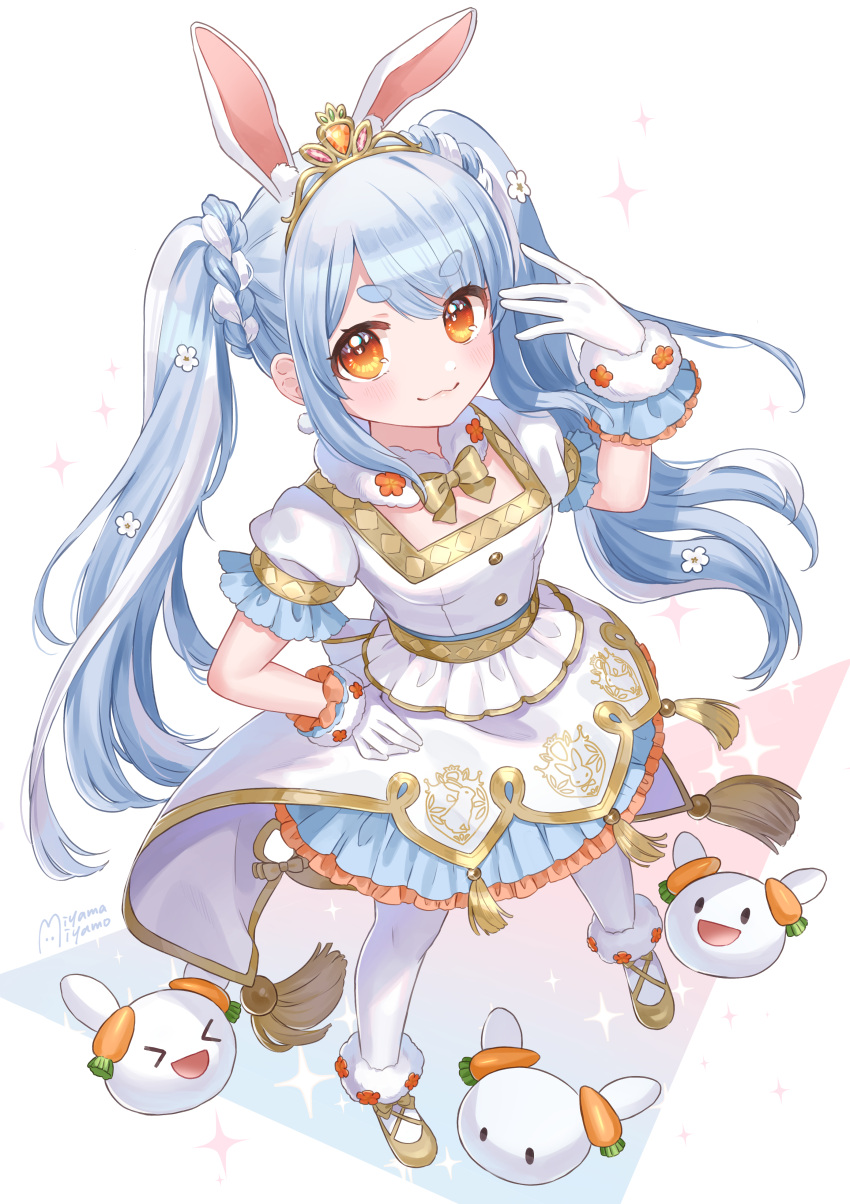 1girl, :3, absurdres, animal_ears, animal_print, artist_name, blue_hair, bow