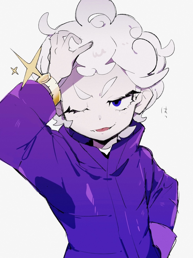 1boy, a_(poipiku_325815), bede_(pokemon), blue_eyes, coat, commentary_request, curly_hair, eyelashes