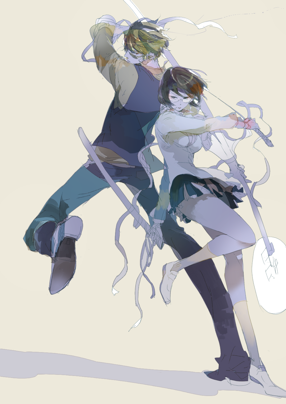 black_hair, blonde_hair, bob_cut, breasts, cleavage, durarara!!, glasses, gohan_(memetomare)