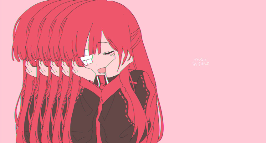 1girl, absurdres, black_jacket, blush, em3ang, gauze_over_eye, hands_up, highres