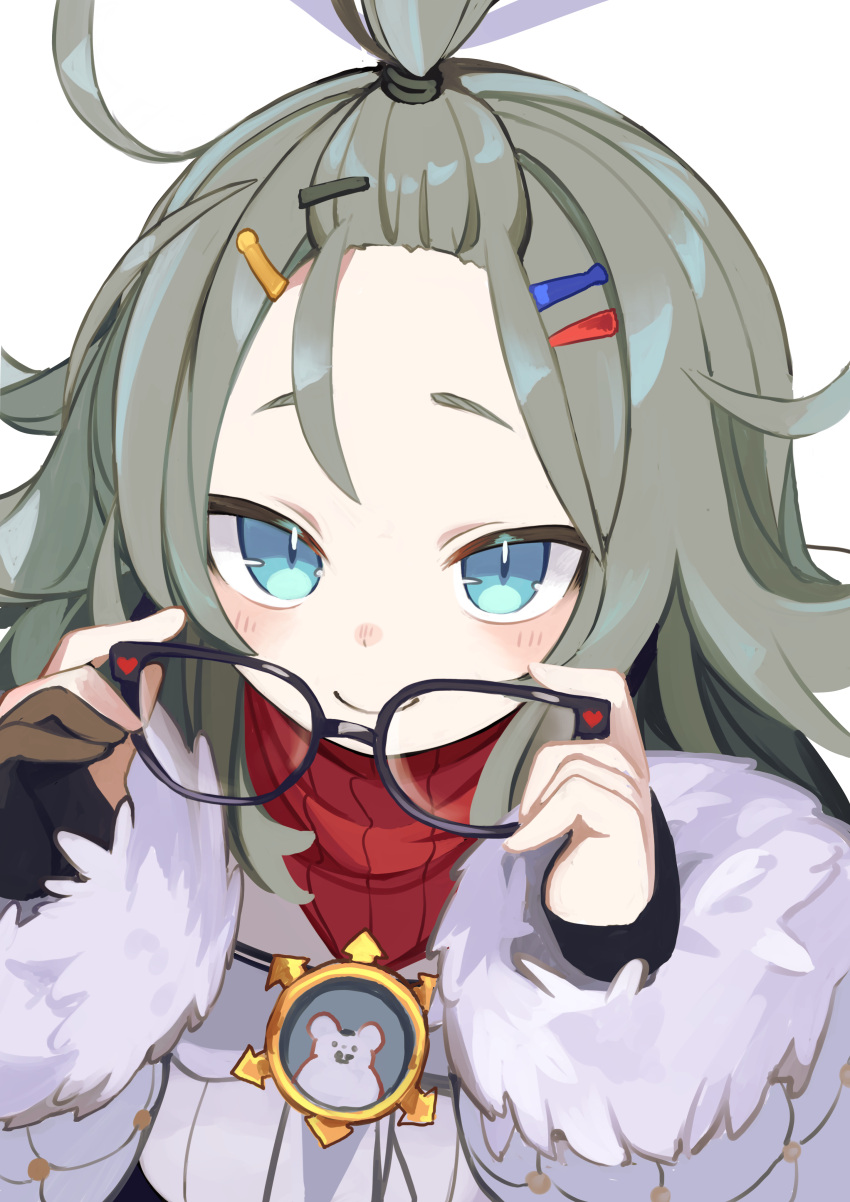 1girl, absurdres, black_gloves, blue_archive, blue_eyes, blush, commentary_request, cowlick