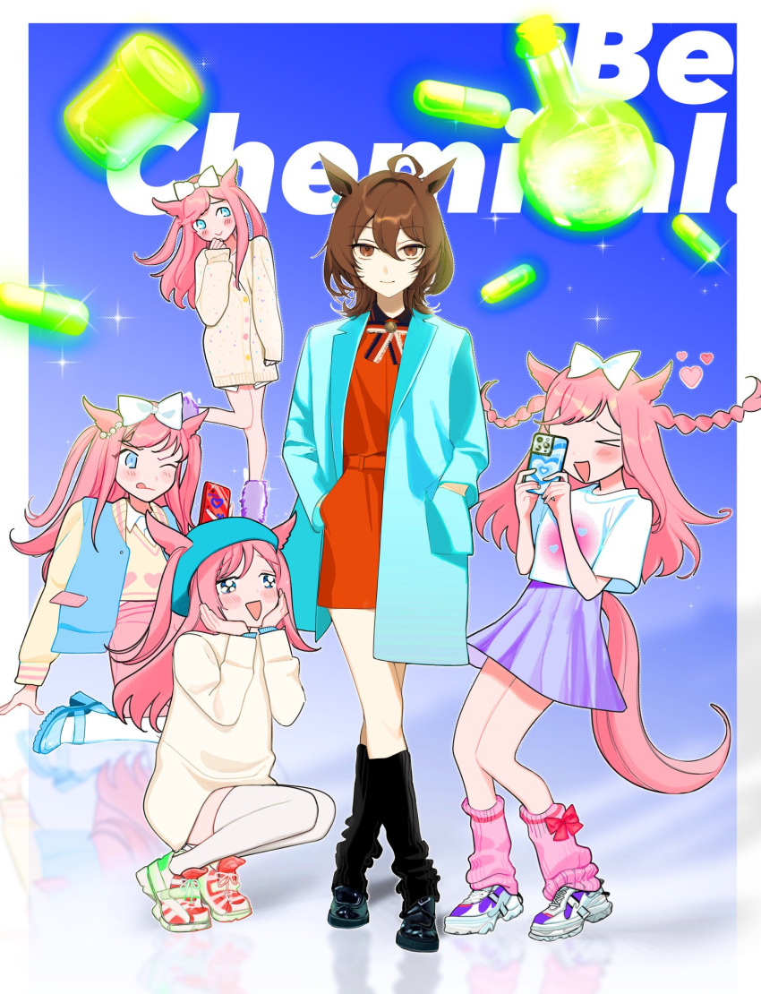 >_<, 2girls, :d, agnes_digital_(umamusume), agnes_tachyon_(umamusume), ahoge, alternate_costume, animal_ears
