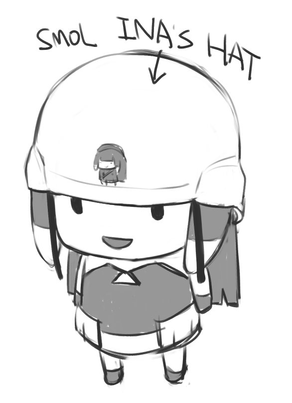 1girl, chibi, english_text, full_body, greyscale, hat, hololive, hololive_english