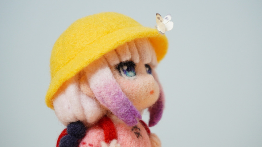 1girl, backpack, bag, beads, blue_eyes, blunt_bangs, blush, bug