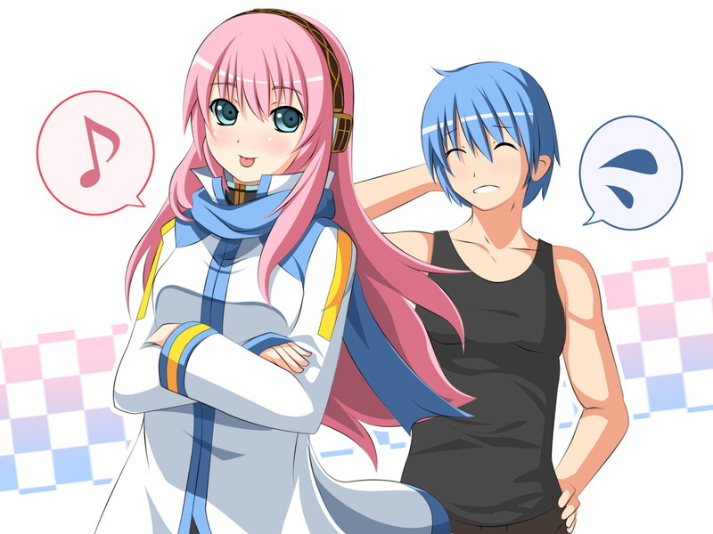 1boy, 1girl, aqua_eyes, blue_hair, closed_eyes, kaito, kaito_(cosplay), long_hair