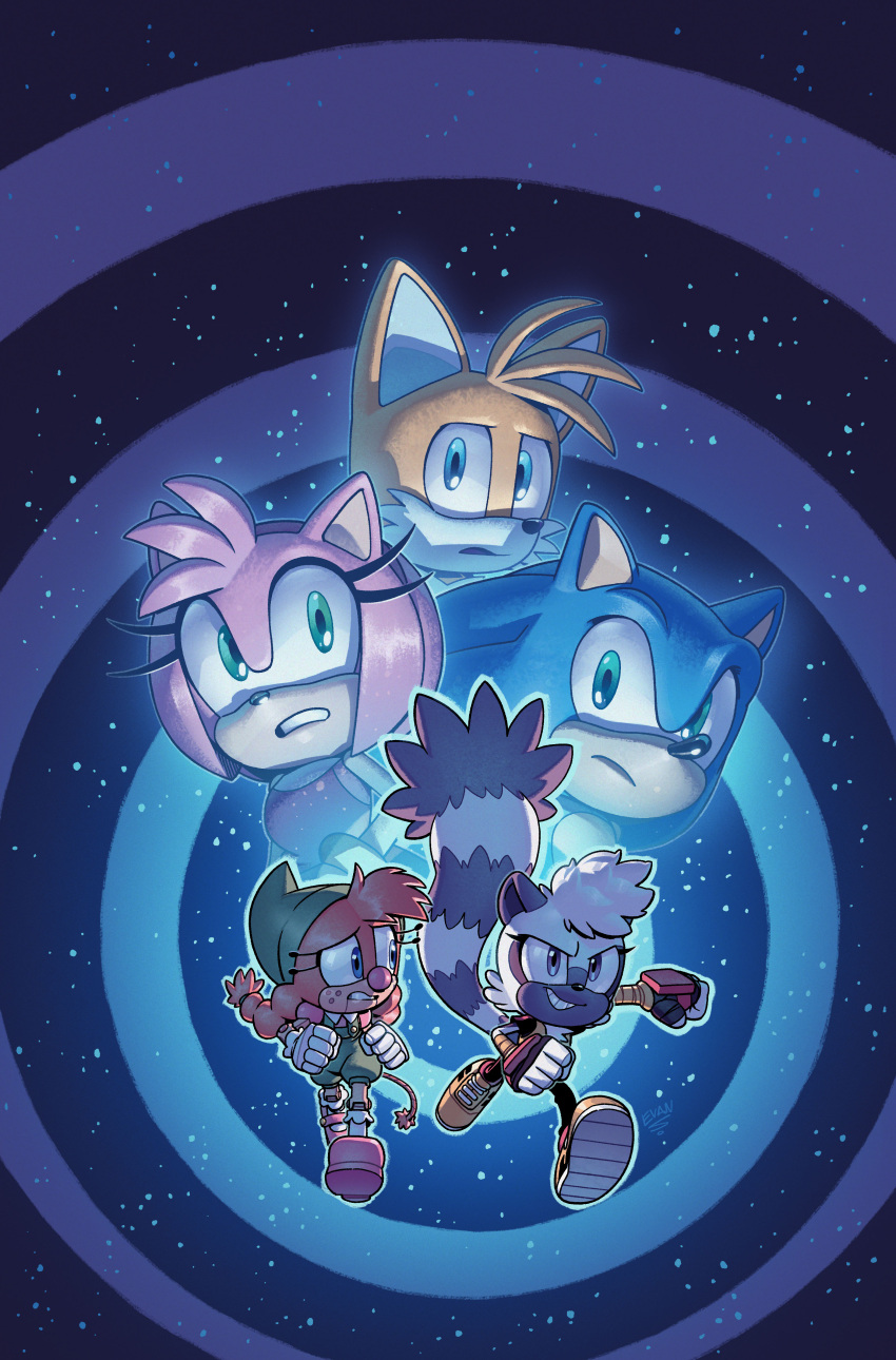 2boys, 3girls, absurdres, amy_rose, animal_ears, animal_nose, arm_up, armor