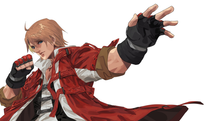 1boy, blonde_hair, blue_eyes, fingerless_gloves, gloves, jacket, leo_kliesen, namco, sept, tekken, tekken_8