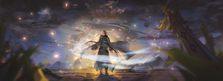 1boy, absurdres, camisole, closed_mouth, coat, full_body, glowing, glowing_eyes