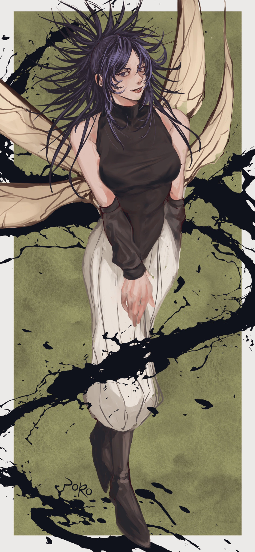 1girl, absurdres, black_shirt, blue_eyes, blue_hair, dark_blue_hair, full_body, fushiguro_tsumiki