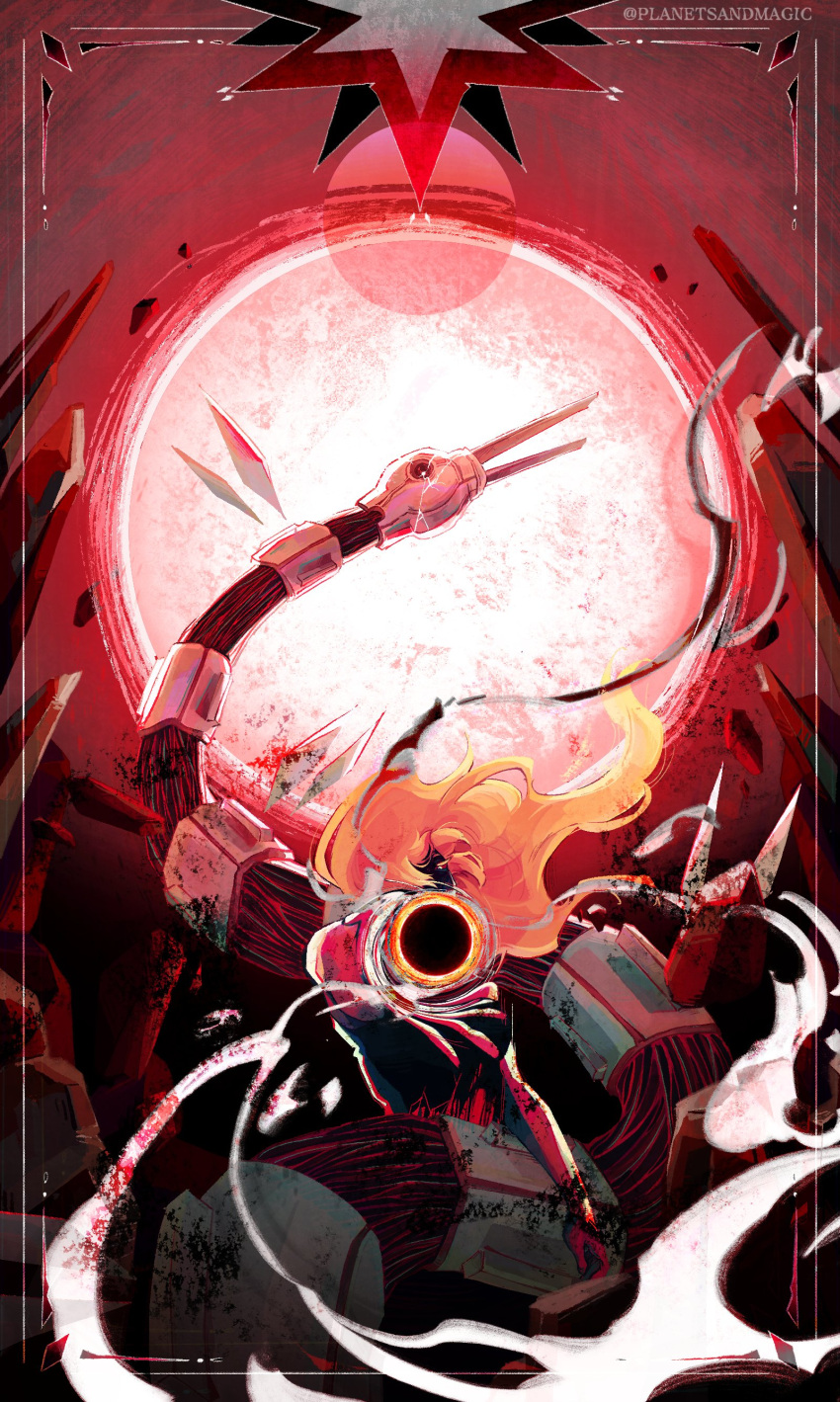 1girl, absurdres, black_hole, blonde_hair, colored_eyelashes, colored_sclera, floating_hair, garuda_(jujutsu_kaisen)