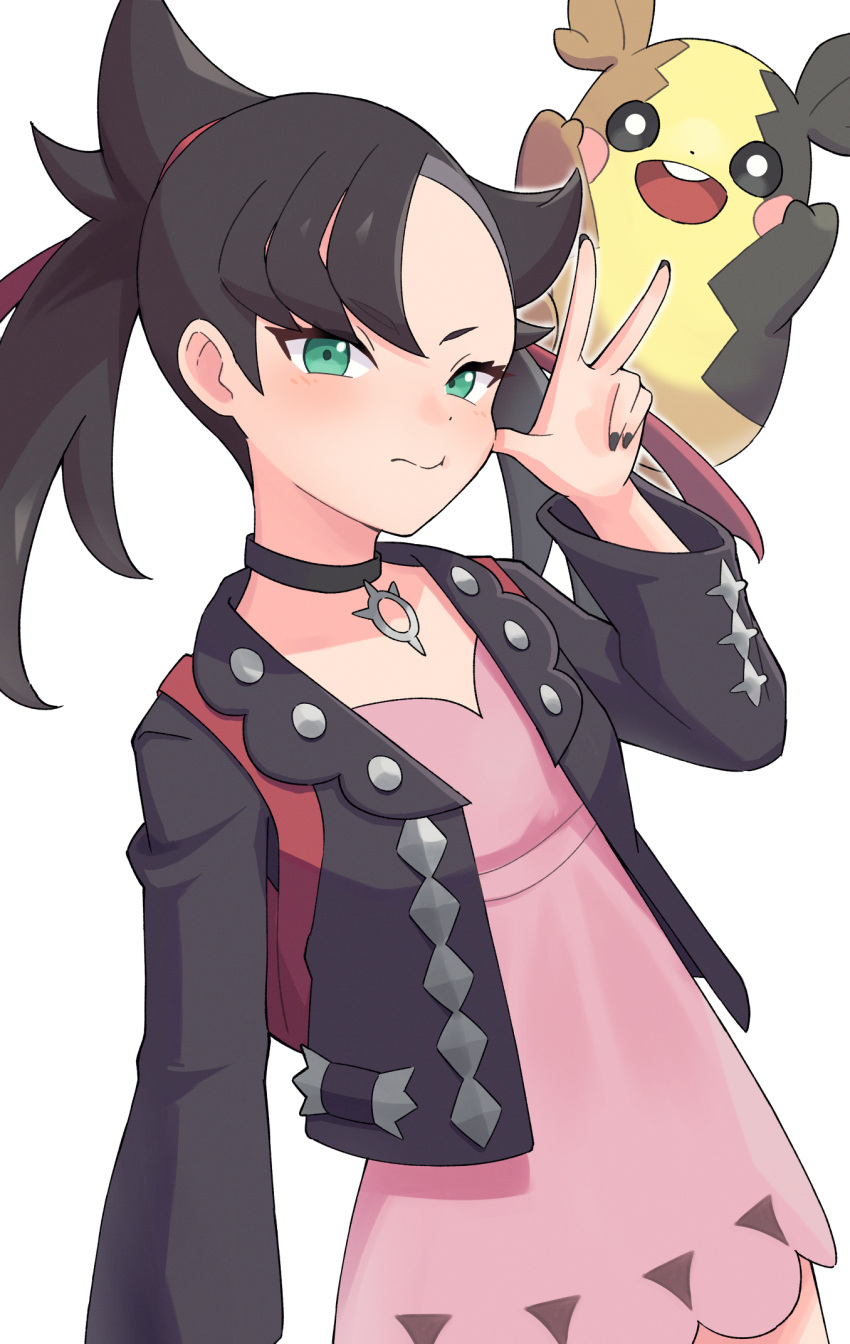 1girl, :t, asymmetrical_bangs, backpack, bag, black_choker, black_hair, black_jacket