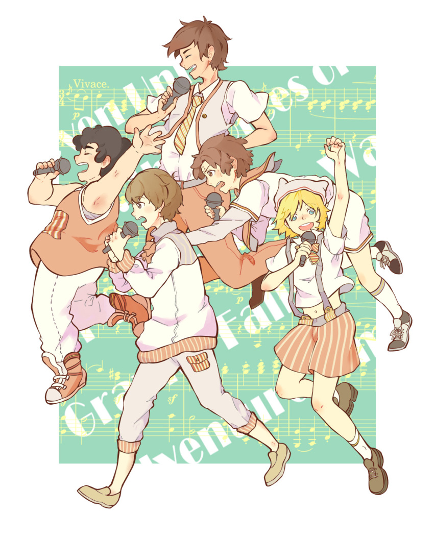 5boys, adventure_time, armpits, birthmark, black_hair, blonde_hair, blue_eyes, closed_eyes