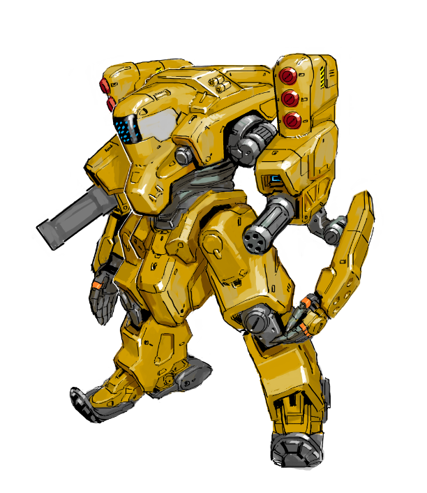 cypressdahlia, full_body, gatling_gun, mecha, minigun, missile_pod, no_humans, open_hands