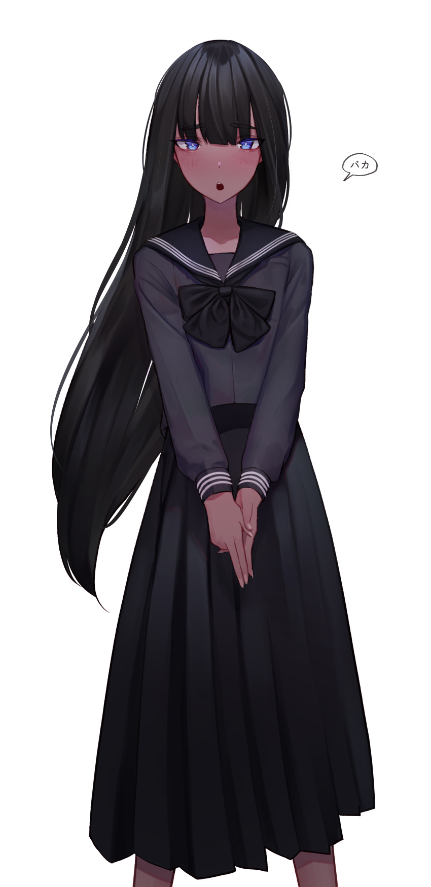 1girl, absurdres, black_bow, black_bowtie, black_hair, black_sailor_collar, black_serafuku, black_shirt