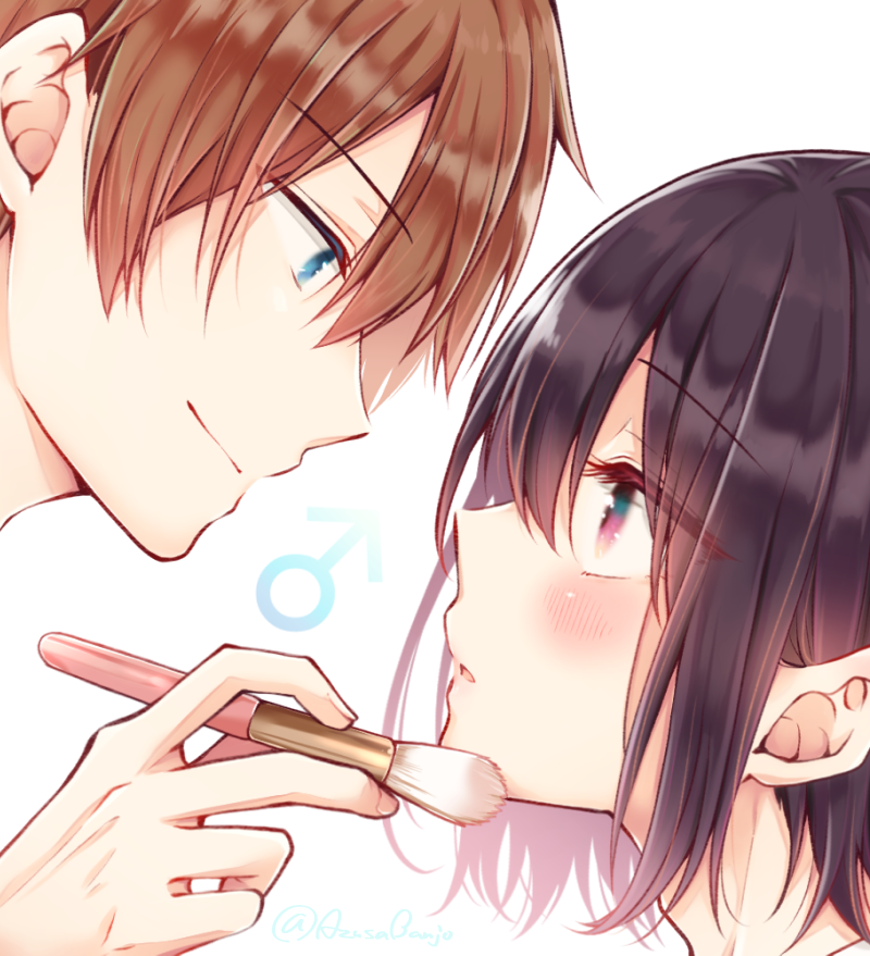 2boys, banjou_azusa, black_hair, blush, crossdressing, koisuru_(otome)_no_tsukurikata, makeup, male_focus, mars_symbol, midou_kenshirou, mihate_hiura, multiple_boys, otoko_no_ko, pink_eyes, tagme