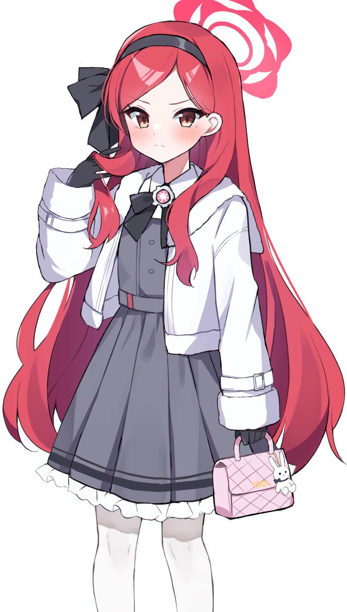 1girl, bag, black_bow, black_bowtie, blue_archive, bow, bowtie, collared_shirt