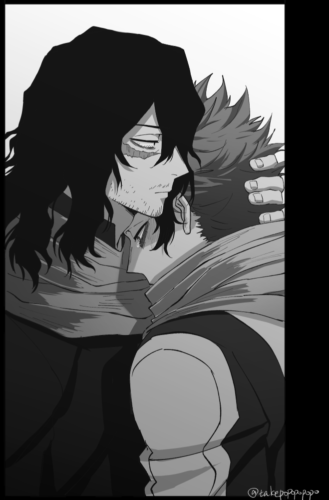 2boys, bags_under_eyes, black_border, bloodshot_eyes, boku_no_hero_academia, border, closed_mouth, eraser_head_(boku_no_hero_academia)