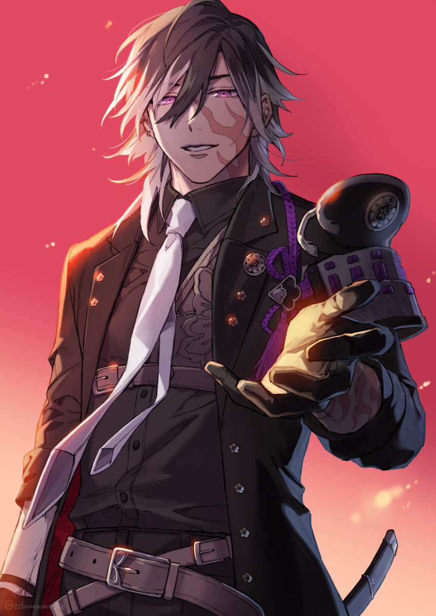 1boy, belt, bishounen, black_coat, black_hair, black_pants, black_shirt, coat