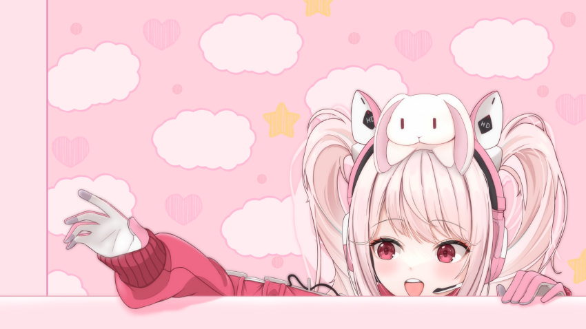 1girl, absurdres, alice_(nikke), animal_ear_headphones, animal_ears, blush, fake_animal_ears, gloves