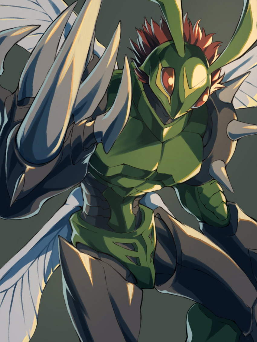 1other, claws, dark_green_background, digimon, digimon_(creature), highres, insect_wings, looking_at_viewer